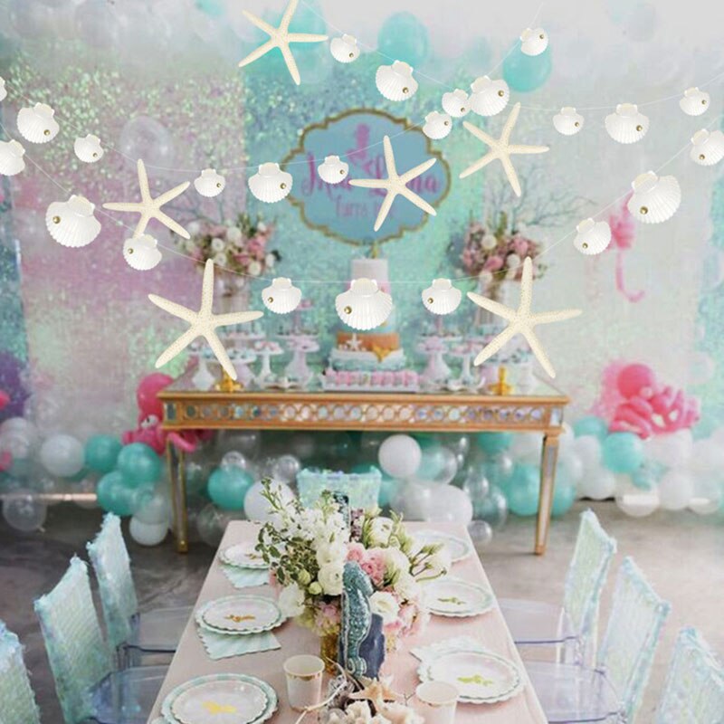 Paper Banner Ocean Mermaid Garland Birthday Decoration Boy Or Girl Baby Shower Wedding Decor Banner Shell Whale DIY Hanging