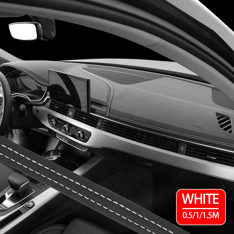 Autodashboard sierstrips, zelfklevend, interieurafwerking, lederen strip, universele sierlijst, deurstrip , 2 meter: Wit