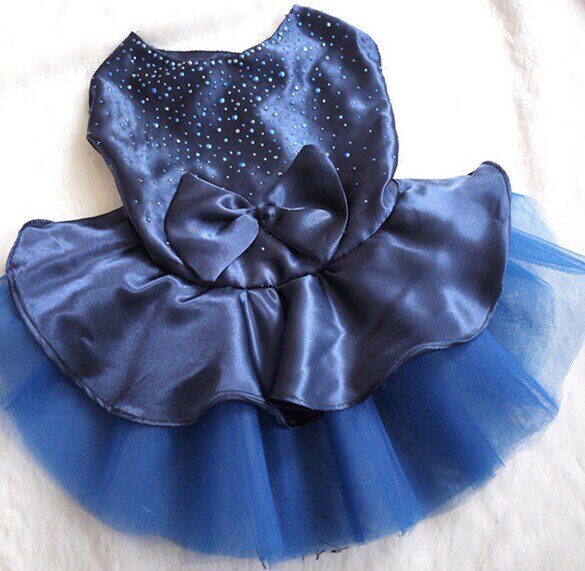 Princess Style Dog Dress Pet Dog Puppy Wedding Party Lace Dress Clothes Bow Tutu Princess Dress Pet Apparel: Blue / M
