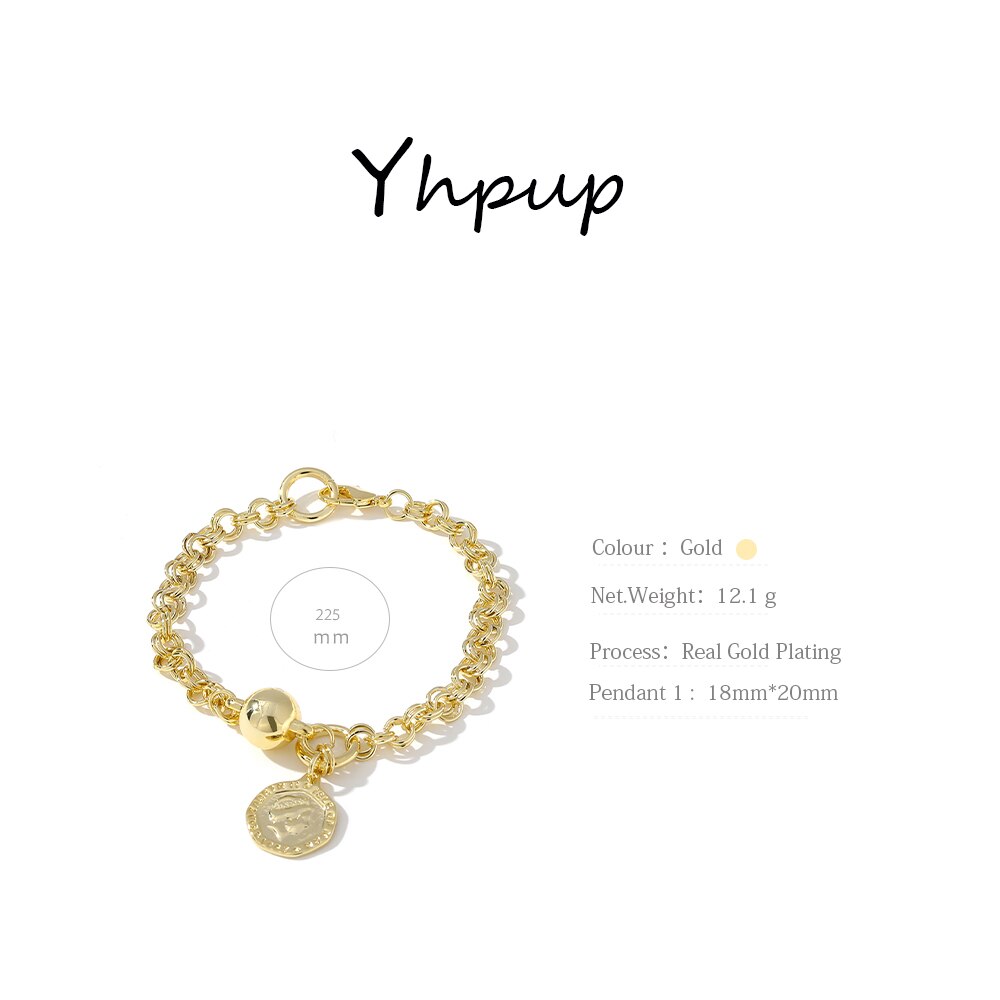 Yhpup Simple Portrait pendentif lien chaîne Bracelet pour femmes métal Texture Bracelet bijoux fête