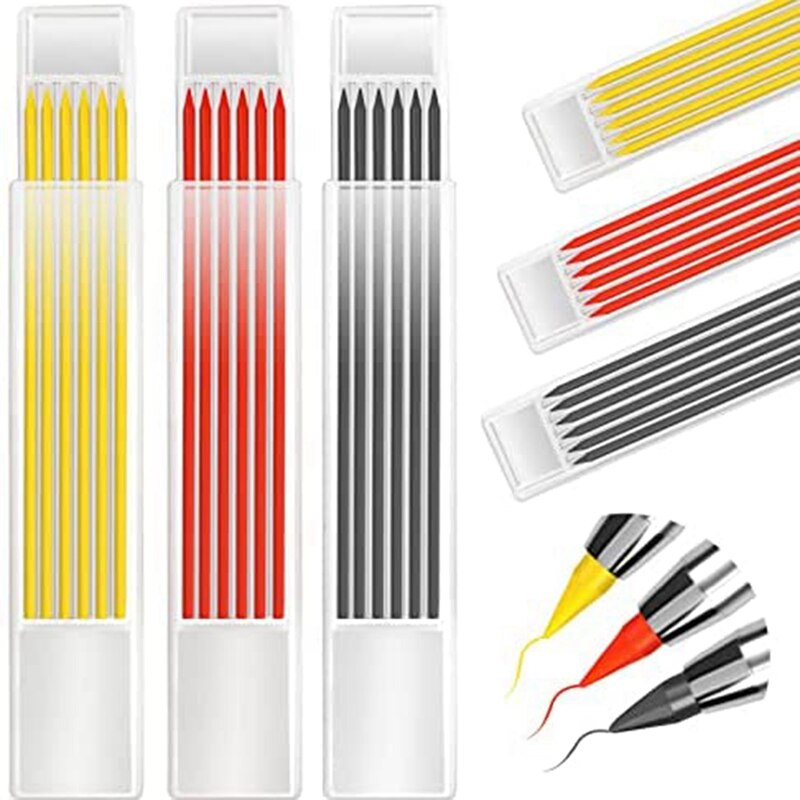 18Pcs Potlood, Effen Diep Gat Mechanische Structuur Potlood Vervanging Deel, Gebruikt Voor Houtbewerking Potlood