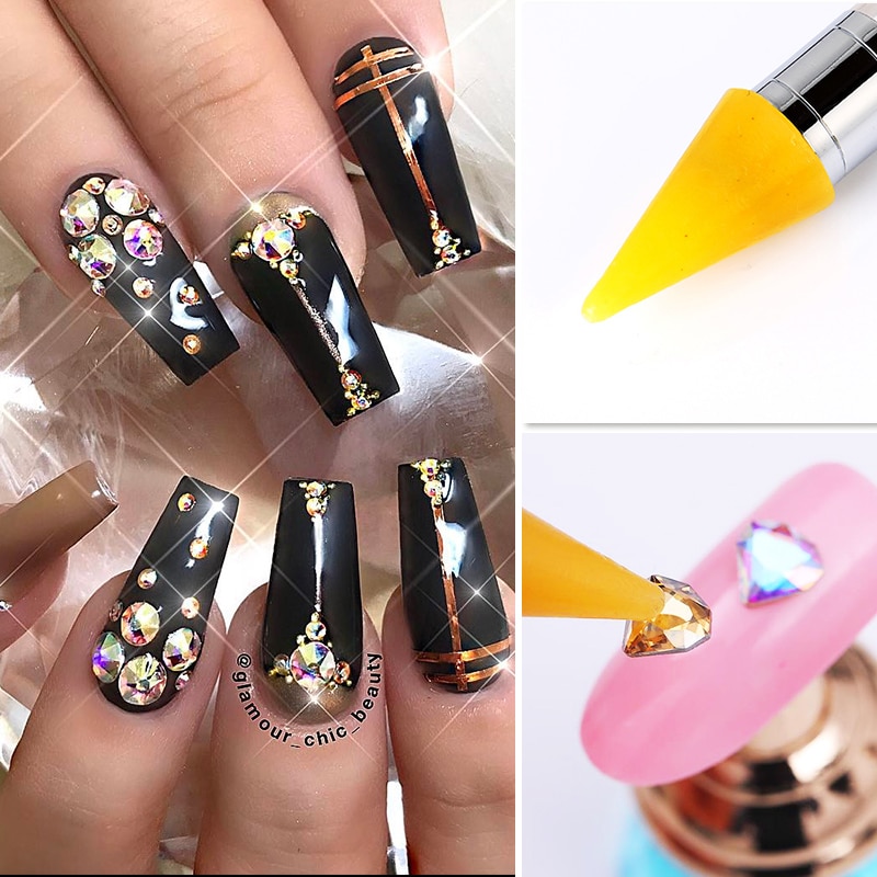 1Pc Austauschbare Nagel Punktierung Stift Kopf Wachs Bleistift Kopf Nagel Perlen Strass Edelsteine Kristall Pflücker Manikübetreffend Nagel Kunst Werkzeuge