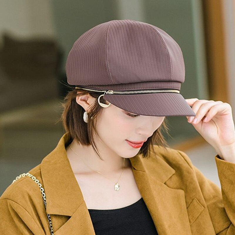 Gorras elegantes para mujer, sombrero con cremallera, tendencia Retro, estilo clásico, Snapback, Otoño e Invierno
