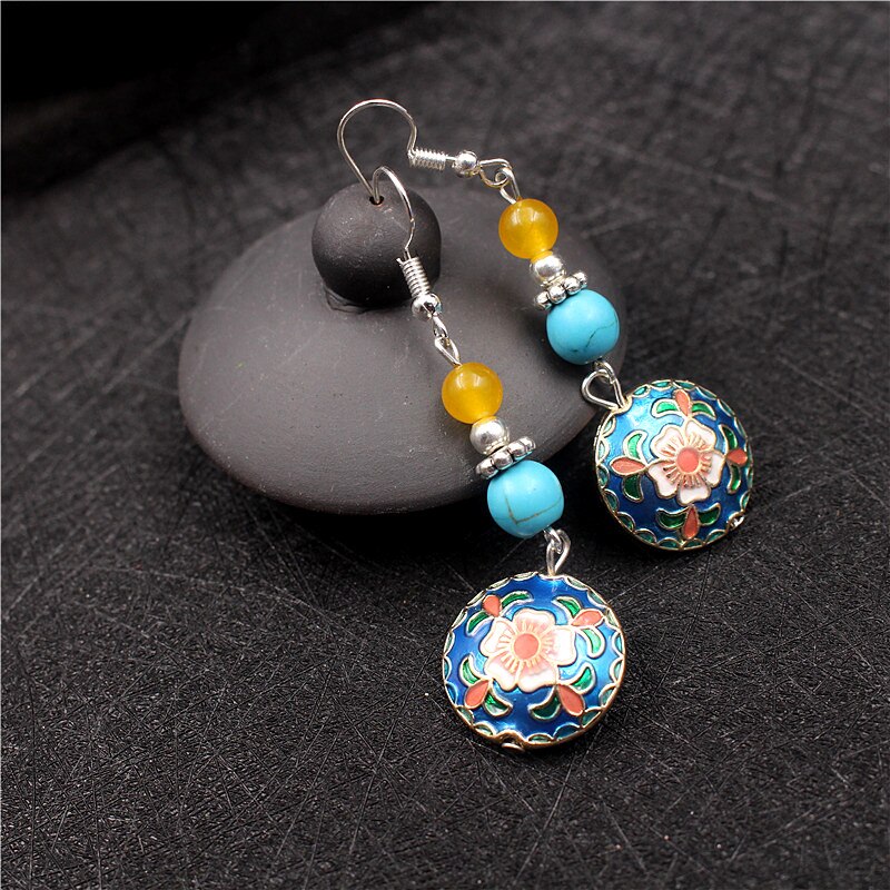 Yanting Vintage Cloisonne Flower Earrings For Women Nepal Tibetan Earring Brincos Statement Earrings For Female Girls 0444