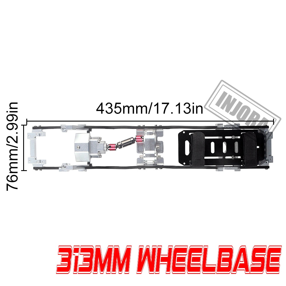 INJORA 313mm 12,3 "distancia entre ejes caja de cambios Prefixal Marco de Metal para 1/10 RC orugas coche Axial SCX10 y SCX10 II 90046