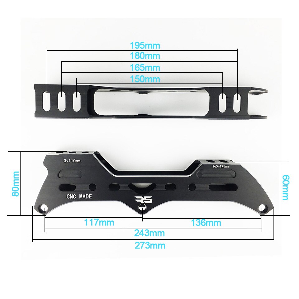 R5-chasis para patines de velocidad en línea, base para slalom boot, rueda de 3x110mm con distancia de montaje de 165mm a 195mm, aleación CNC
