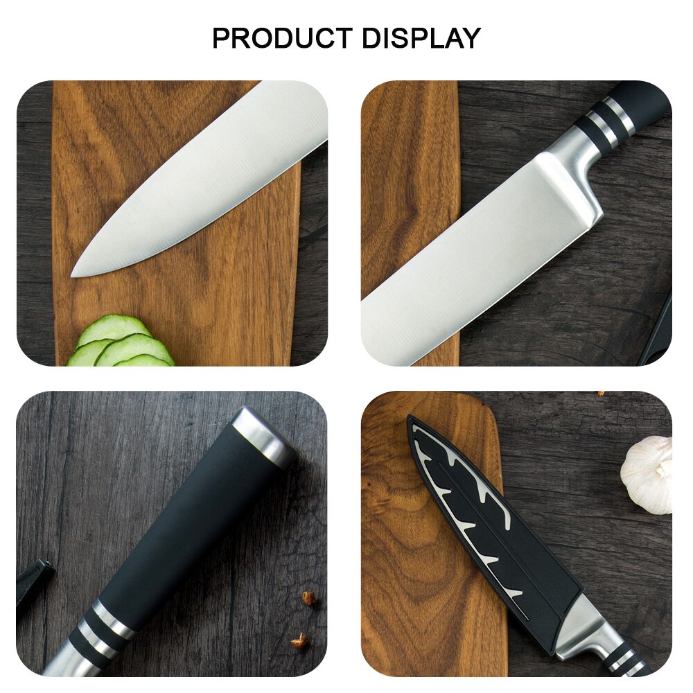 Japanese Chef Kitchen Knives Set 6PCS 8'' Slicing Bread 7'' Santoku 5'' Utility 3.5'' Paring Knife Full Tang Blade Slicer Tool