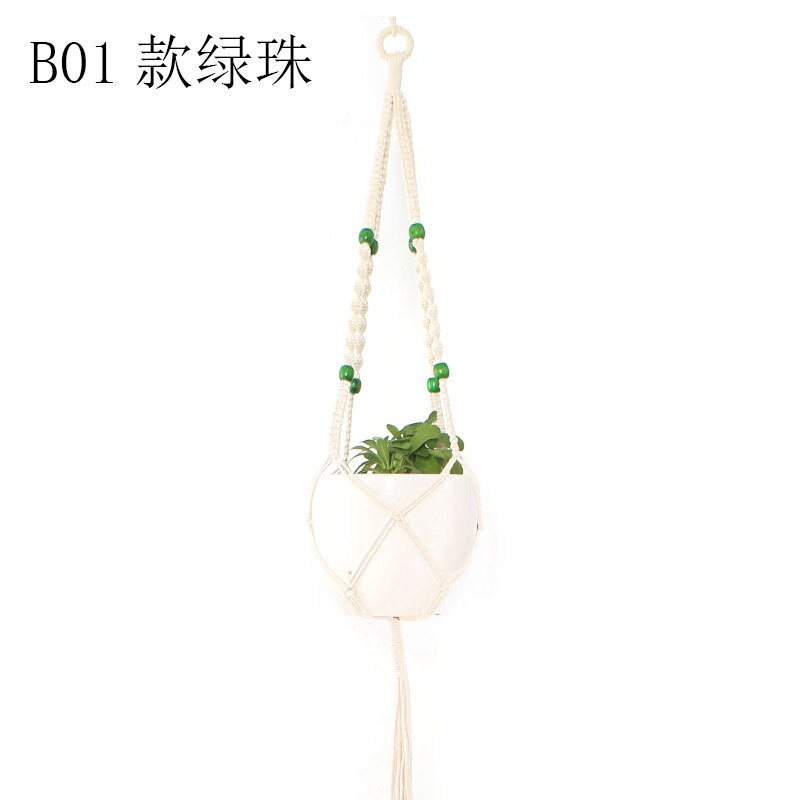 Decoratieve plantenhanger macramé plantenhanger voor buiten, hangende plantenmand van katoentouw met 4 poten: G1