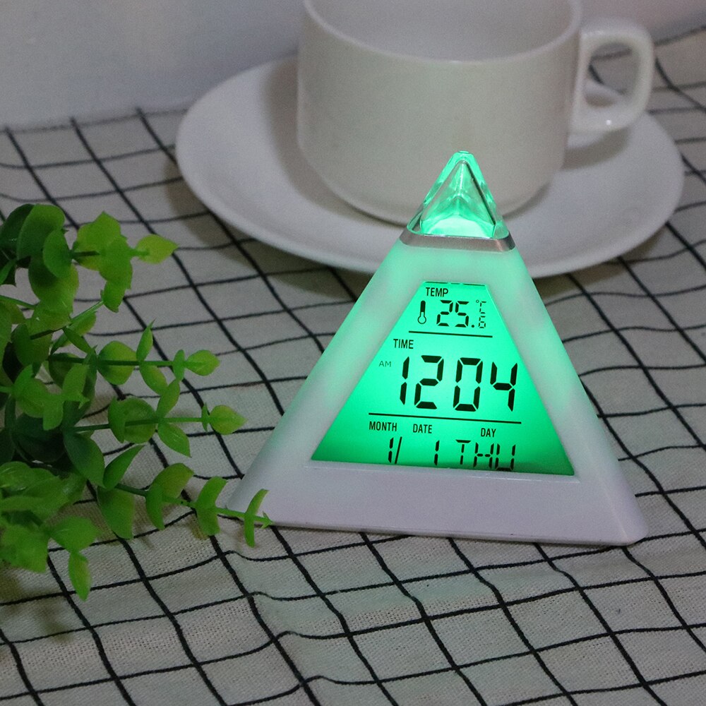 Driehoek Piramide Perpetual Kalender Thermometer Digitale Wekker Home Decoratie Kleurrijke Backlight Veranderen Klok