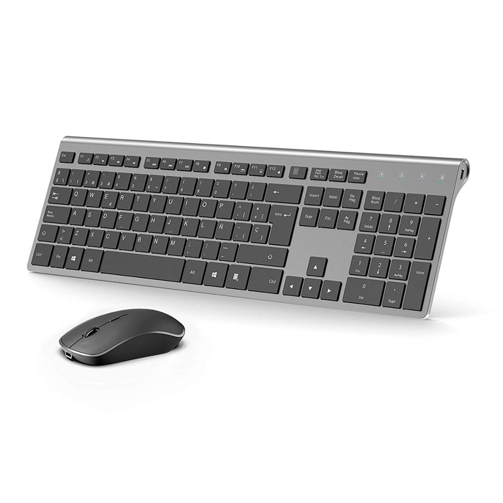 Wireless keyboard and mouse, Spanish layout, rechargeable battery, stable USB connection, suitable for notebook, computer, gray: ES-gray