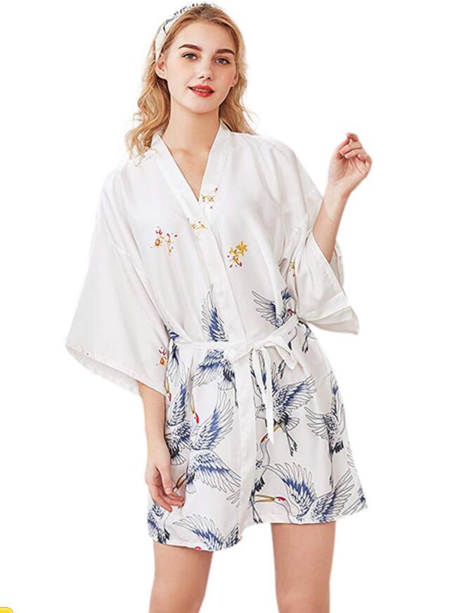 Frauen Seide Satin- kurze Hochzeit Braut Brautjungfer Kleid Kimono Kleid Feminino Schlecht Kleid Große Größe Peignoir Femme sexy Bademantel: M / Himmel Blau