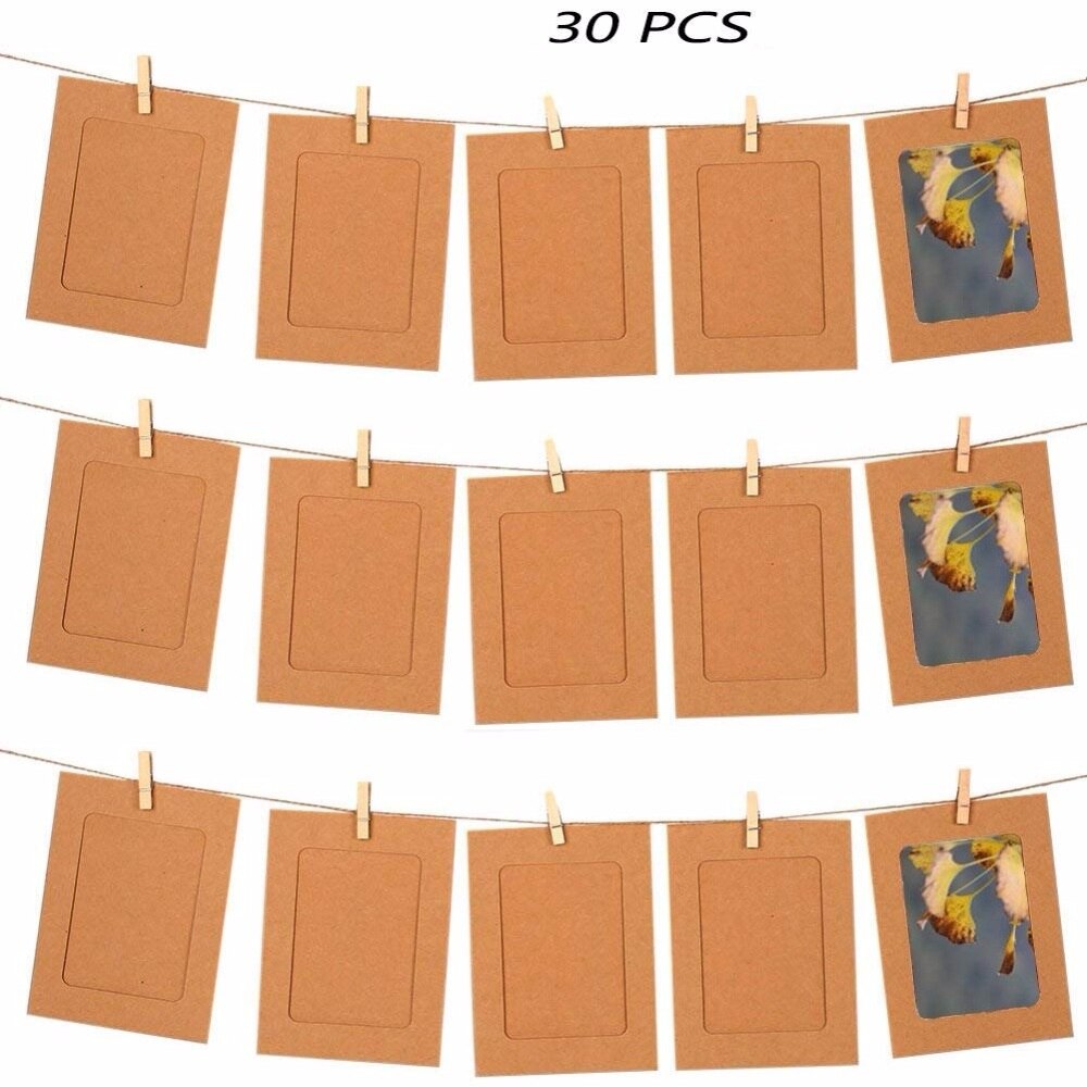 30 Pcs Papier Foto Muur Fotolijst Zwart Wit Karton Decoratie 3 /5 /6 /7 Inch Met clips: Donker Kaki / 6 inch