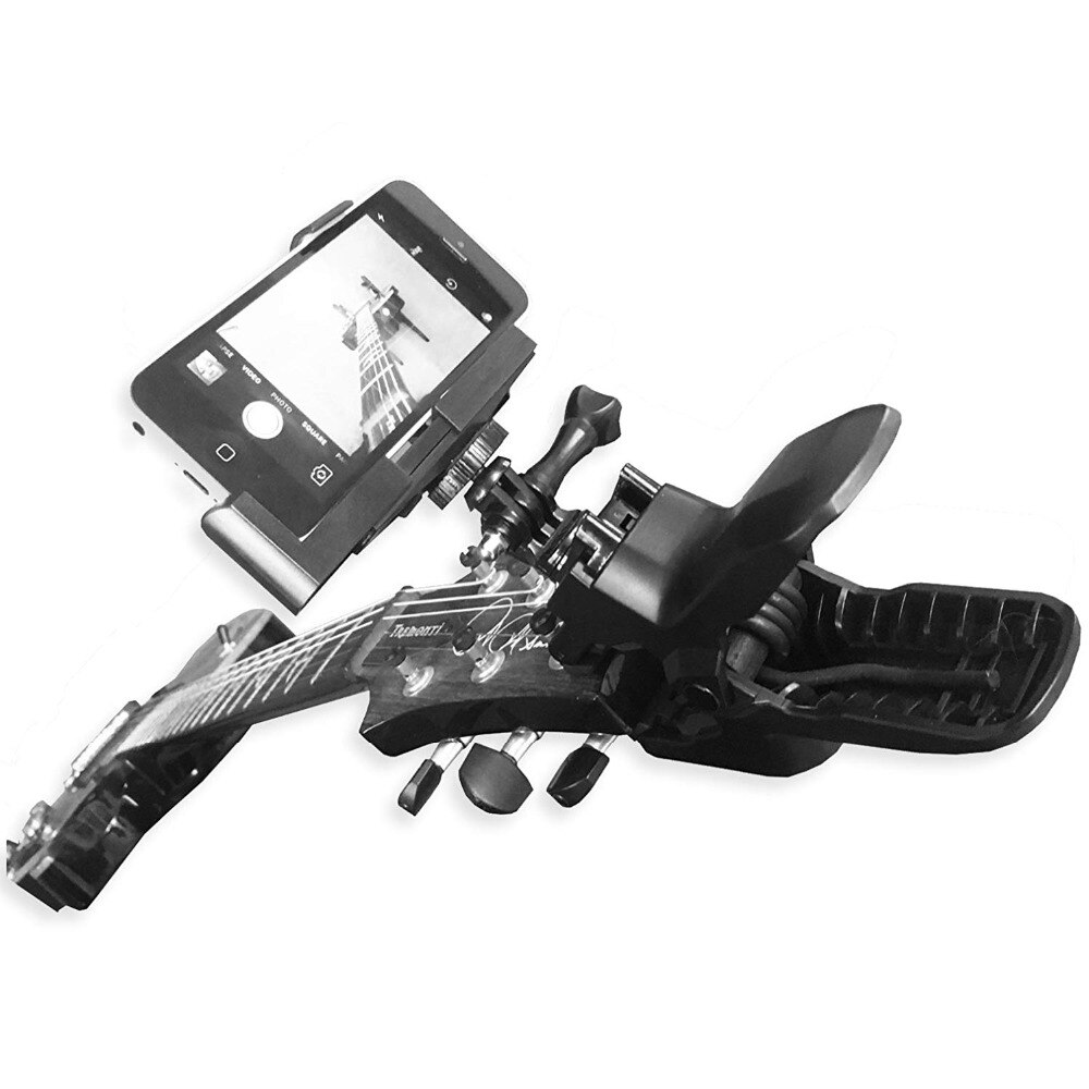 Guitar Headstock Cell Phone Clamp Clip Mount for Smartphones and Gopro Action Cameras - Close Up Home Recording