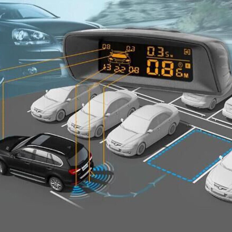 Car LCD Parking Sensor Kit, Visible Full Digital Distance Display Reversing R-Adar with 4 Sensors Fit All Cars