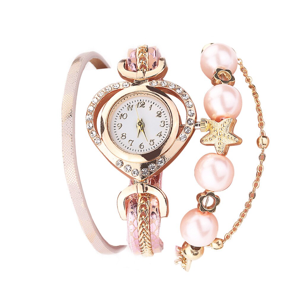 Women Vintage Bracelet Watches Shining Pearl Bracelet Dial Analog Quartz Wrist Watch Clock Ladies Watches: E