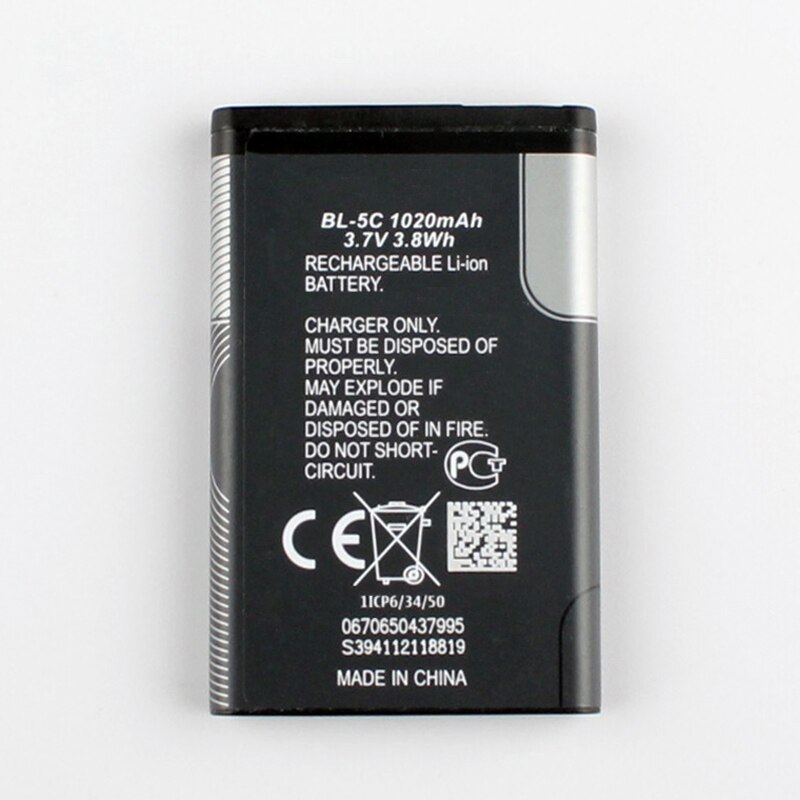 Original BL-5C phone battery for Nokia 1116 E50 E60 N70 6680 6267 1000 1010 1108 1110 1112 BL5C 1020mAh