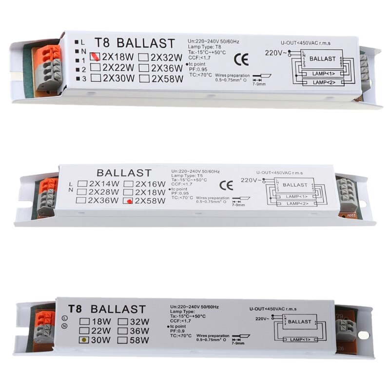 T8 220-240V AC 2x18W Wide Voltage Electronic Ballast Fluorescent Lamp Ballasts