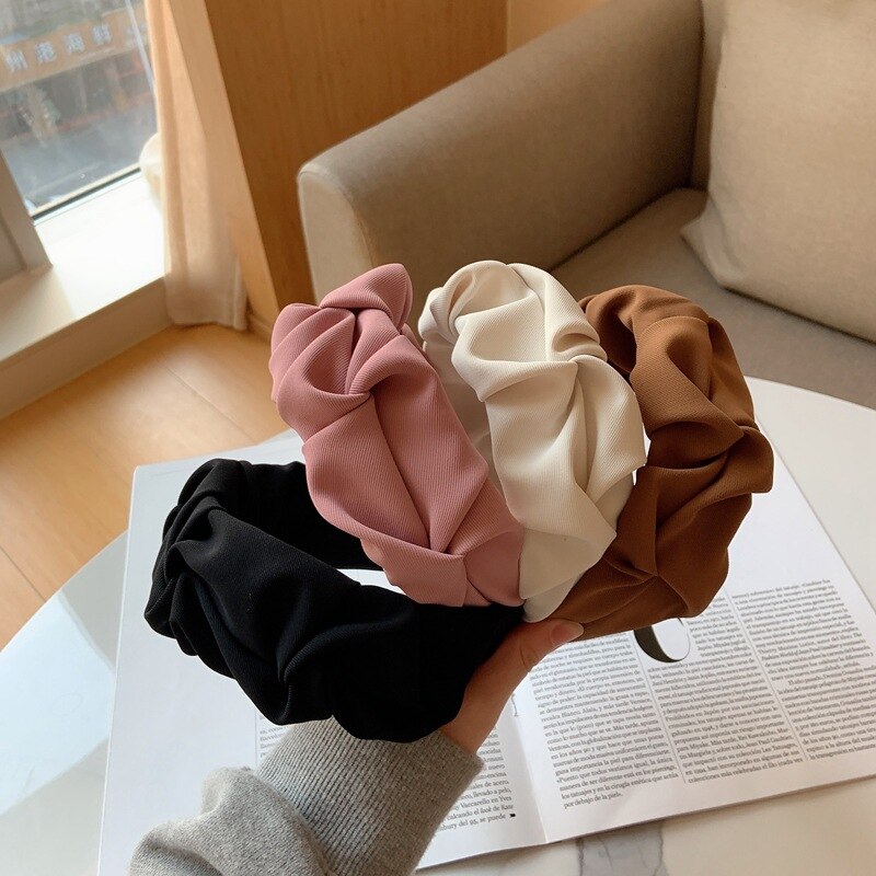 Bandeau pour cheveux à motif de 5 fleurs, couleur unie, plis, serre-tête de styliste, accessoires pour femmes
