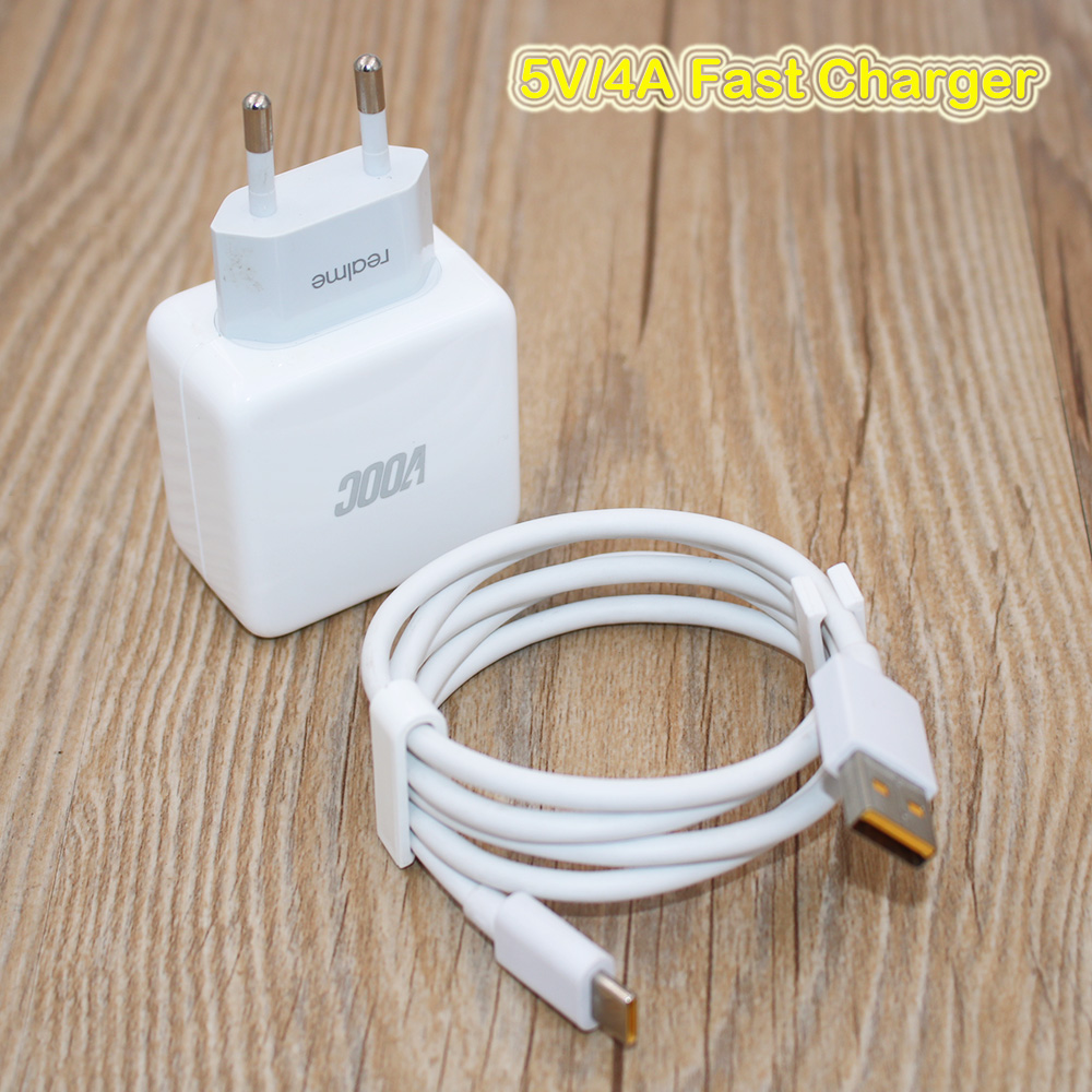 Realme 5V 4A Charger QC3.0 Fast Charging Travel Adapter EU Plug For VOOC 6s V5 V15 V11 Q3s Q2 X50 X7 X2 Pro 1M USB Type C Cable