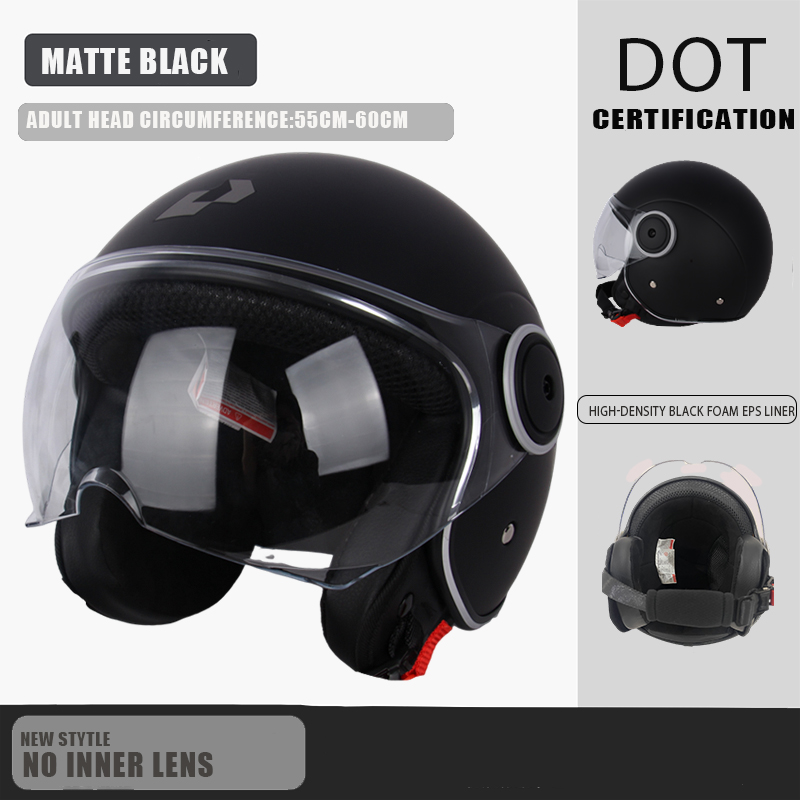 DOT-zertifizierter Vintage-Helm, offener Motorrad-Helm mit offenem Gesicht, Retro-3/4-Helm, Cruise Casco Casque Moto, Herren und Damen: Black