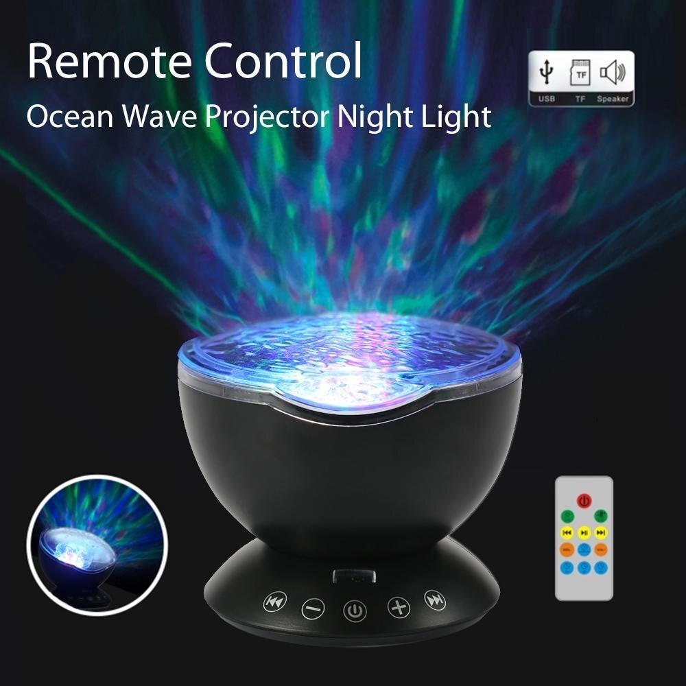 Afstandsbediening Ocean Wave Projector Nachtlampje aurora Sterrenhemel projector Lamp Ingebouwde Mini Muziek Kind nachtlampje projector: Black