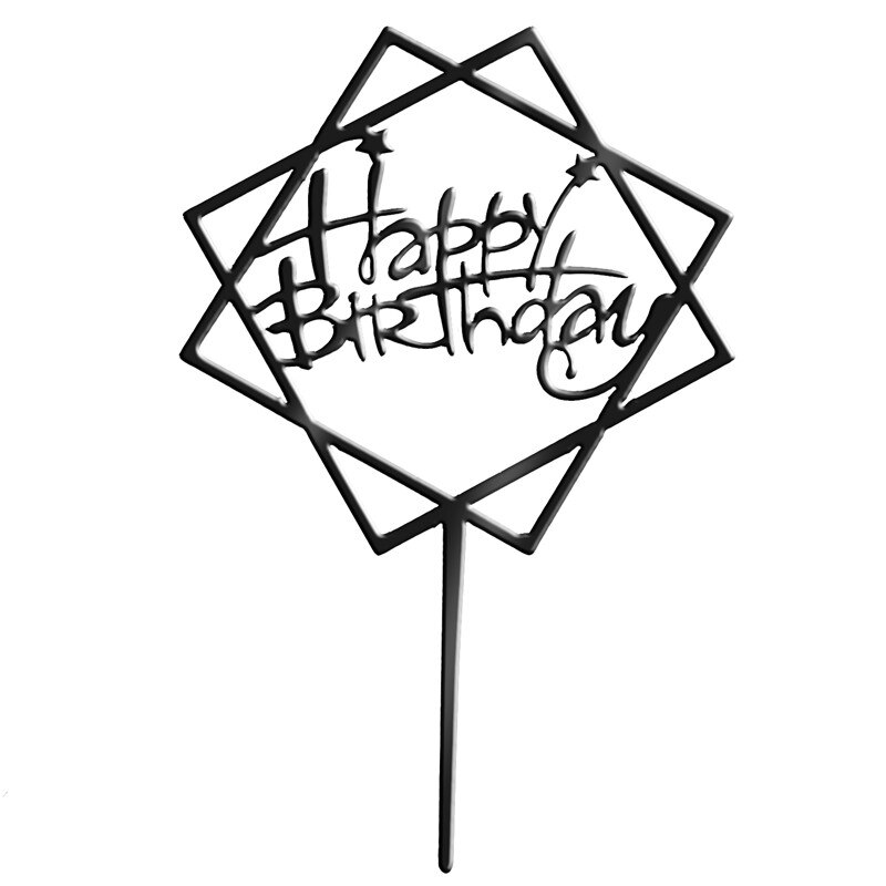 Adorno para pastel de feliz cumpleaños, banderas para decoración de pasteles de color dorado, plateado y negro, adorno para pasteles de: H- 1pcs