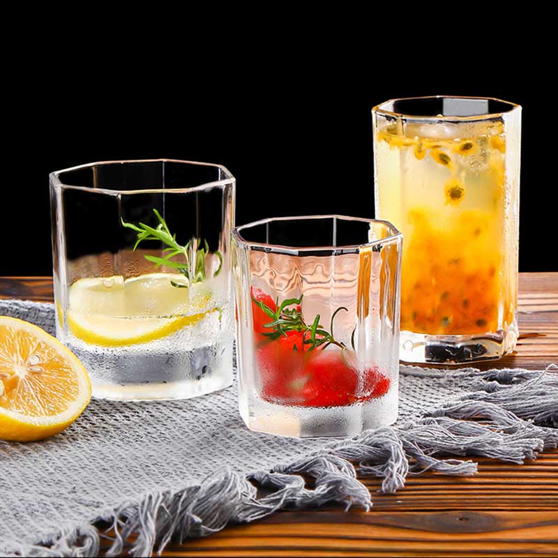 Genomskinlig åttakantig glaskopp blyfri mjölkjuice tekopp hem kaffemugg vinbjörn cocktailglas drinkware vasos de vidrio