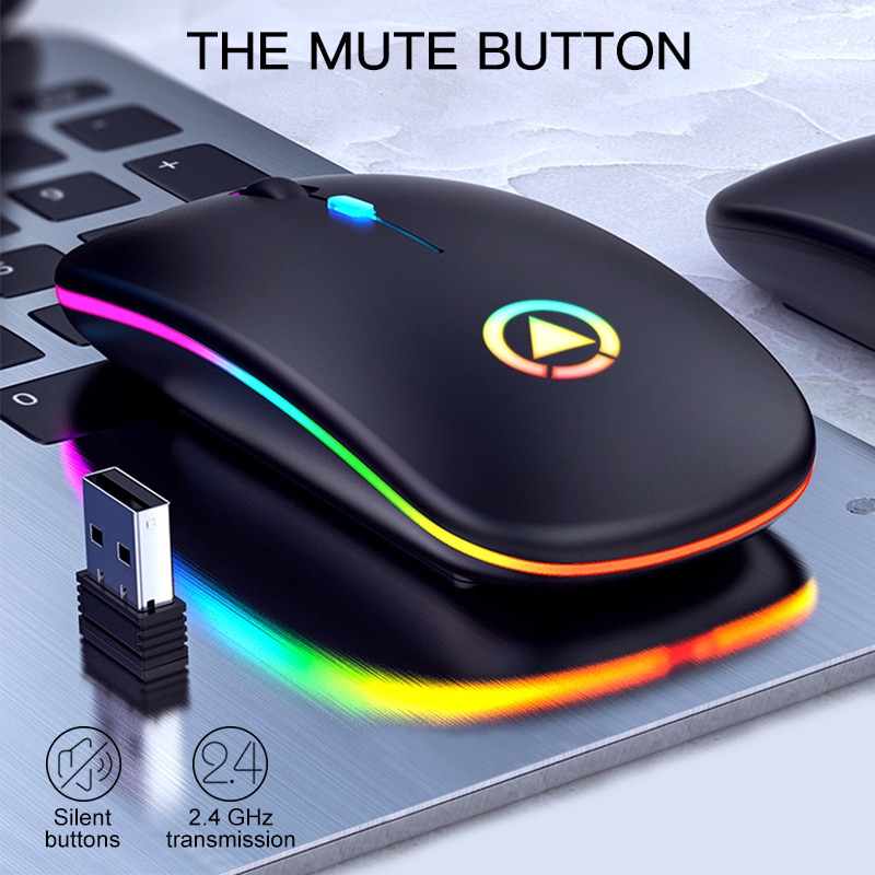 Draadloze usb-muis, rgb-computermuis, stille pc-oplaadbare ergonomische muis met led-achtergrondverlichting, optische usb-muis voor pc en laptop.