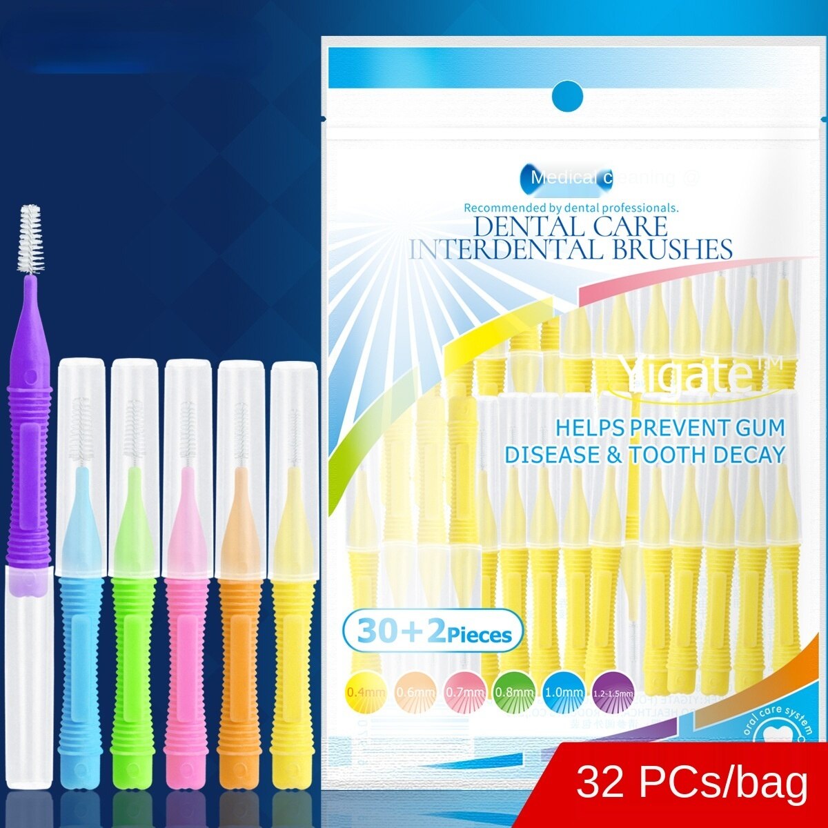 Interdental Brushing Interdental Brush Orthodontic Correction Braces Toothbrush 0.4-1.5 Soft Fur Interdental Brush 32 Pcs/bag