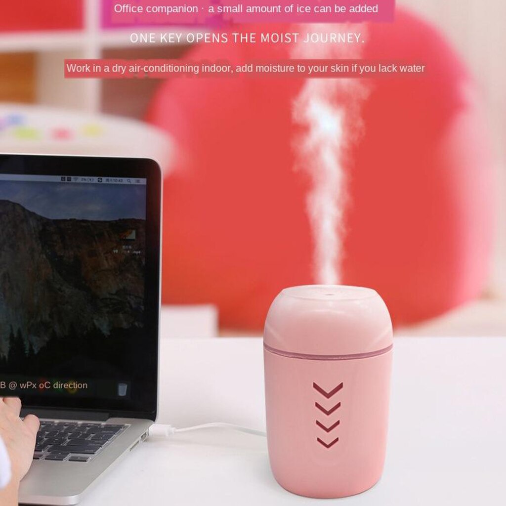 Portable Mini USB Humidifier, 200ml Low Noise Humidifier with Colors Night Light and Mini Fan, USB Cable