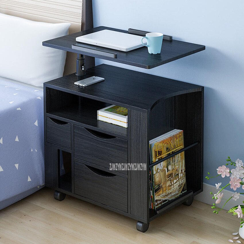 Movable Laptop Nightstand Bedside Liftable Desktop Notebook Laptop Desk Cabinet Wood Multifunctional Storage Cabinet
