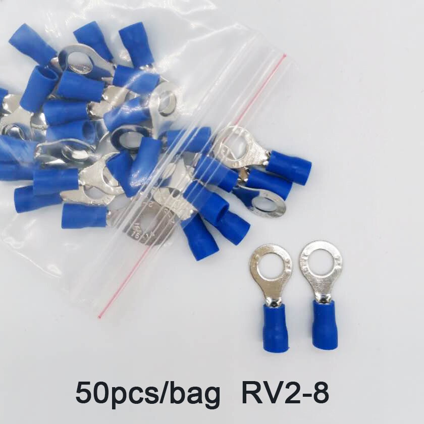 Koude Terminal 100 Stks/zak Elektrische Pre-Geïsoleerde Draad Kabel Crimp Connector 1.5-2.5mm ² AWG16-14 RV2 Serie End adereindhulzen: RV2-8 50PCS
