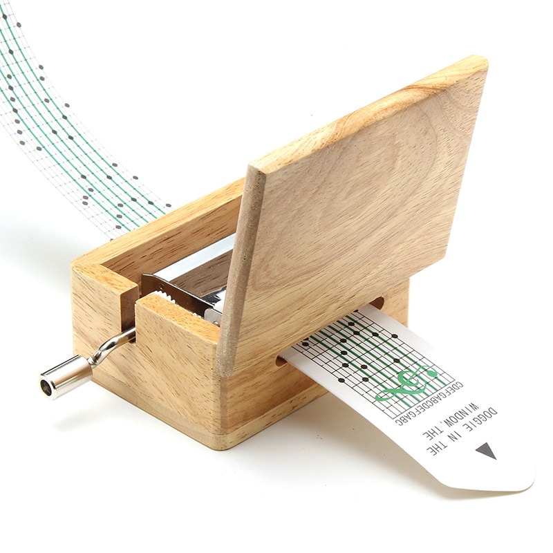 Caja de música con manivela manual DIY de 15 tonos, caja de madera con perforadora y 10 uds, cintas de papel, caja de música, tira de papel