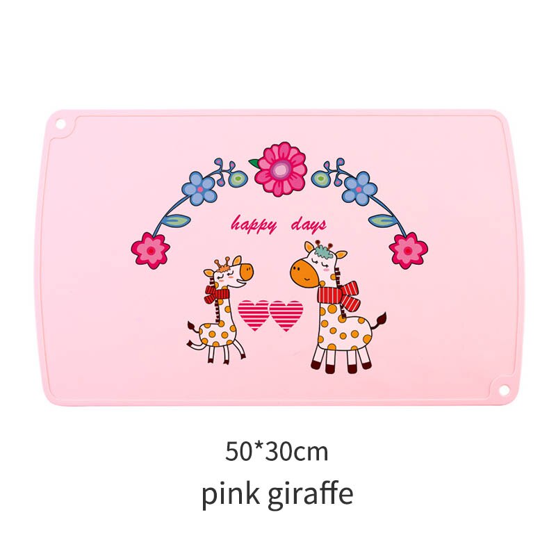 Kids Table Placemats Cartoon Animal Print Waterproof Food Grade Silicone Non-slip Table Mats Anti-scald Baby Feeding Pad 30*50cm: pink giraffe