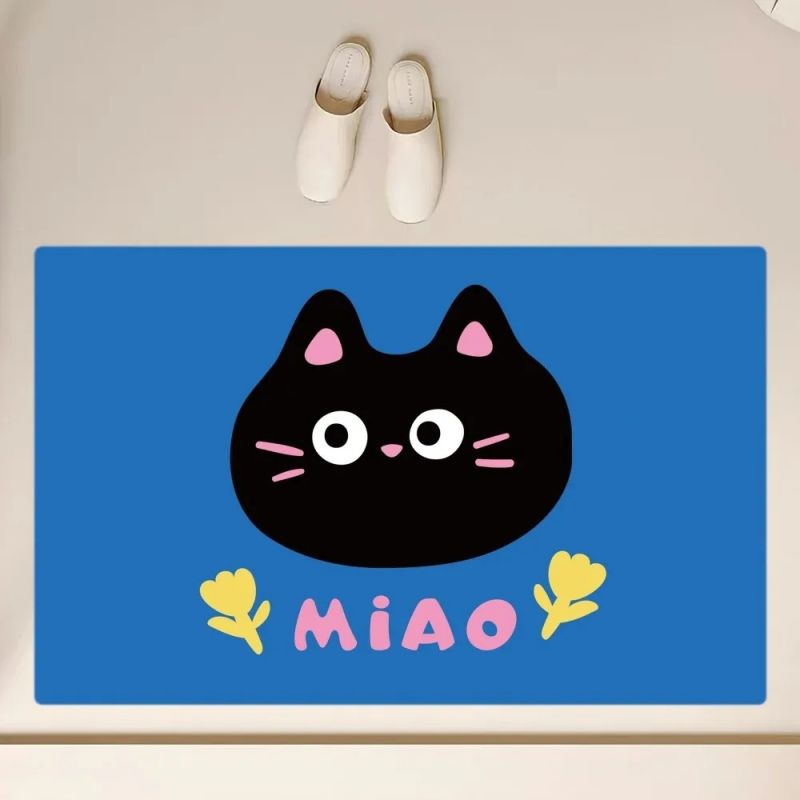Niedliche schwarze Katze bat matt Kieselalgen Schlamm rutsch feste Karikatur Fuß matt Super saugfähige Küche Teppich Toiletten boden Teppich Heimat Zimmer Dekoration: Weiß / 400MMx600MM
