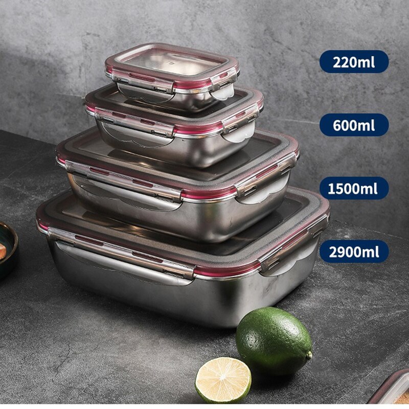 Juego de lonchera de acero inoxidable a prueba de fugas, 4 contenedores de Metal apilables para mantener la comida , Escuela de trabajo de ensalada a prueba de fugas