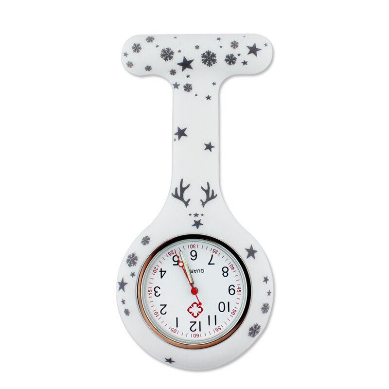 Frohe Weihnachten Krankenschwester Uhr Digital Silikon Medizinische Uhr Anhänger Quarz Brosche Arzt Uhr mit Clip: Weiß
