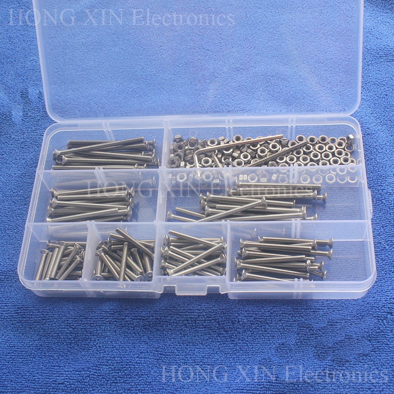 M3 Flat Head Screw Stainless Steel Hex Socket Screws Bolt Hex Nuts Assortment Kit with Plastic Box Hardware screw