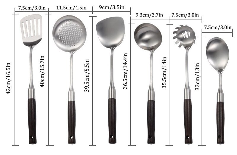 304 Stainless Steel Kitchen Utensils Set, Cooking Utensils with Wooden Handle - Turner Soup Ladle Strainer Pasta Server
