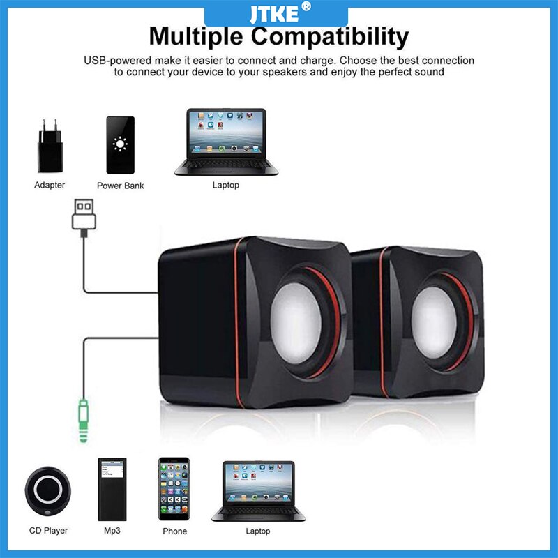 Jtke Mini Draagbare Usb Speaker Compact Kleine Vierkante 3.5 Mm Audio Jack Laptop Desktop Computer