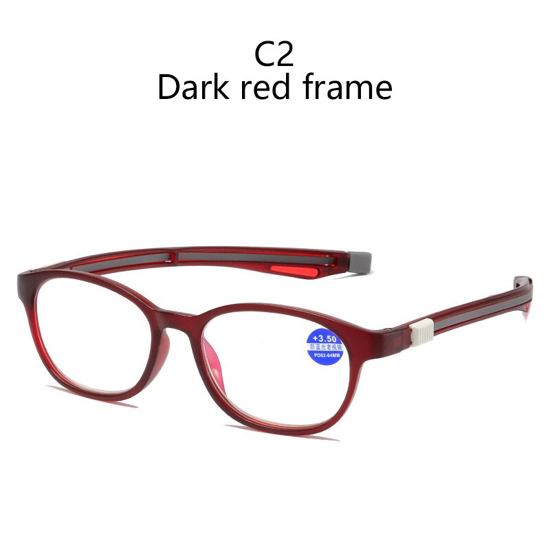 Unisex Magneet Leesbril Mannen En Vrouwen Verstelbare Opknoping Nek Magnetische Zachte Vintage Vouwen Anti Blauw Licht Brillen: +350 / C2