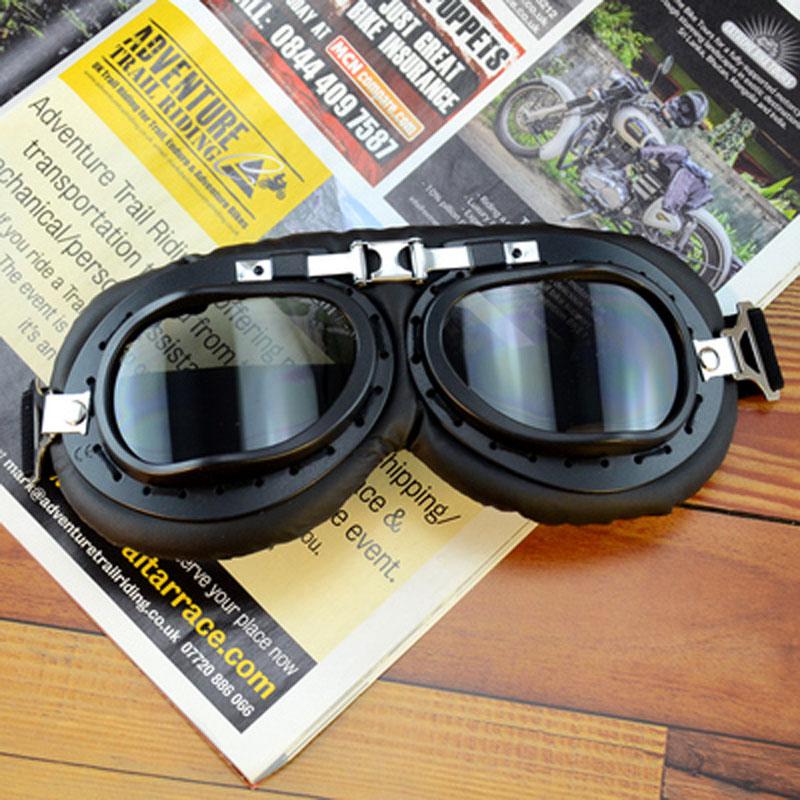 Lunettes de moto pour casque, pour pilote aviateur, rétro, en cuir PU, cuivre lunettes, pour Cruiser Cafe Racer: L
