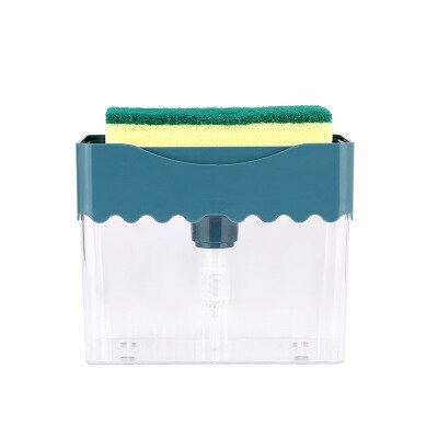 Soap Pump Dispenser 2 In1 Hand Push ABS Washing Liquid Storage Box with Sponge Holder for Kitchen Sink: Blue