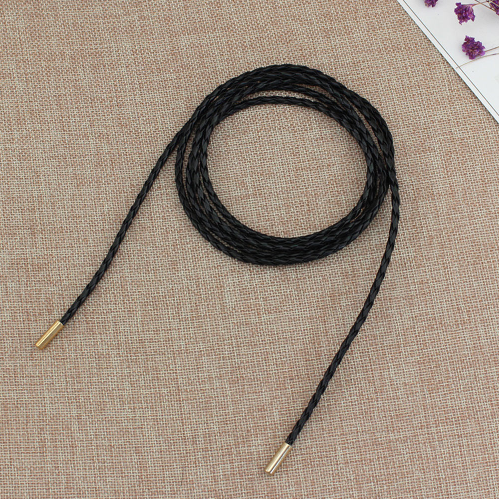 Cuerda de cintura larga tejida para mujer, Cinturón fino de 160cm, decoración Simple, lazo para vestido, cinturones de , 1 unidad: Negro