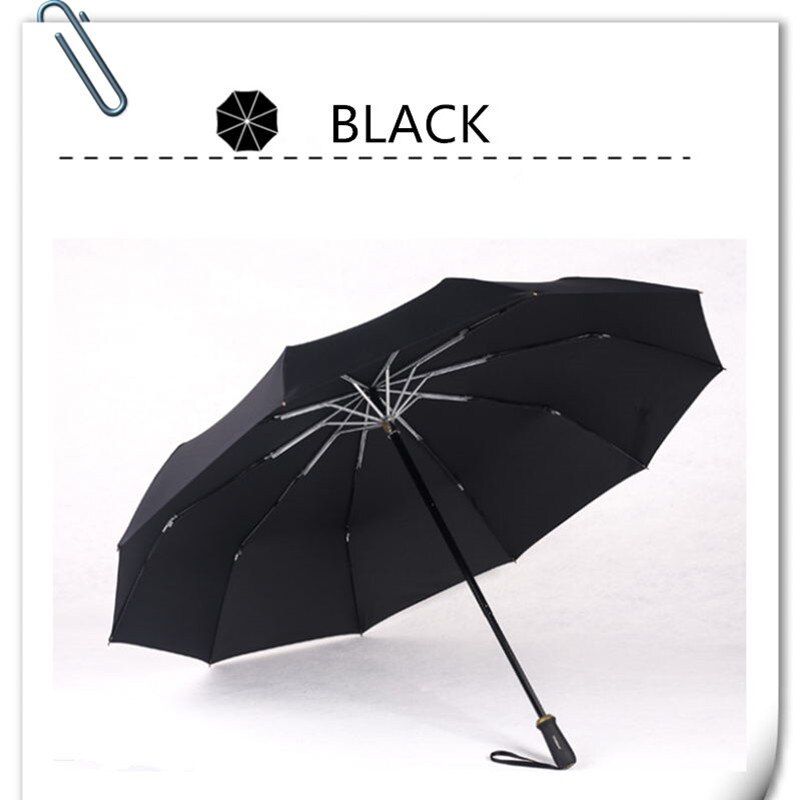 Leodauknow 125cm sammenklappelig paraply mænds forretningsstil 10k vindtæt paraply 10 knogle anti-vind.: Sort