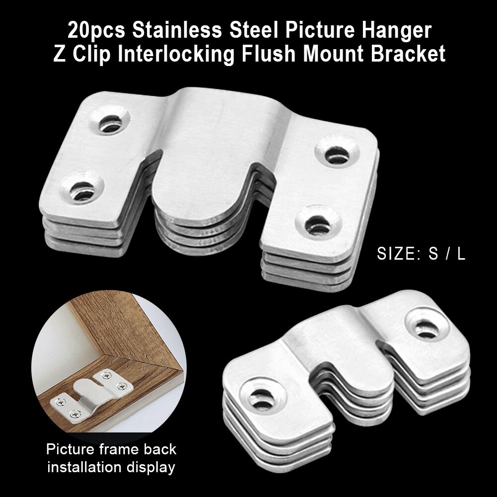 20pcs Art Gallery Hook Photo Frame Hardware Heavy Duty Picture Hanger Interlocking Stainless Steel Display Flush Mount Bracket