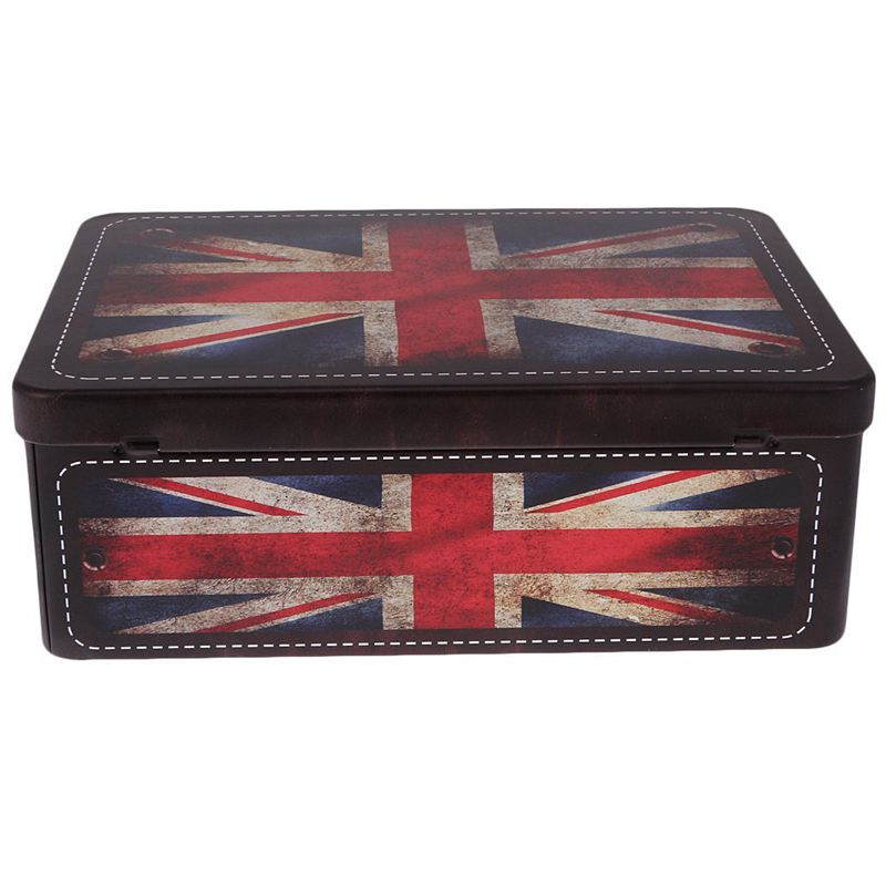metal lock box square shape storage storage for candy cookies tea jewelry - UK flag pattern