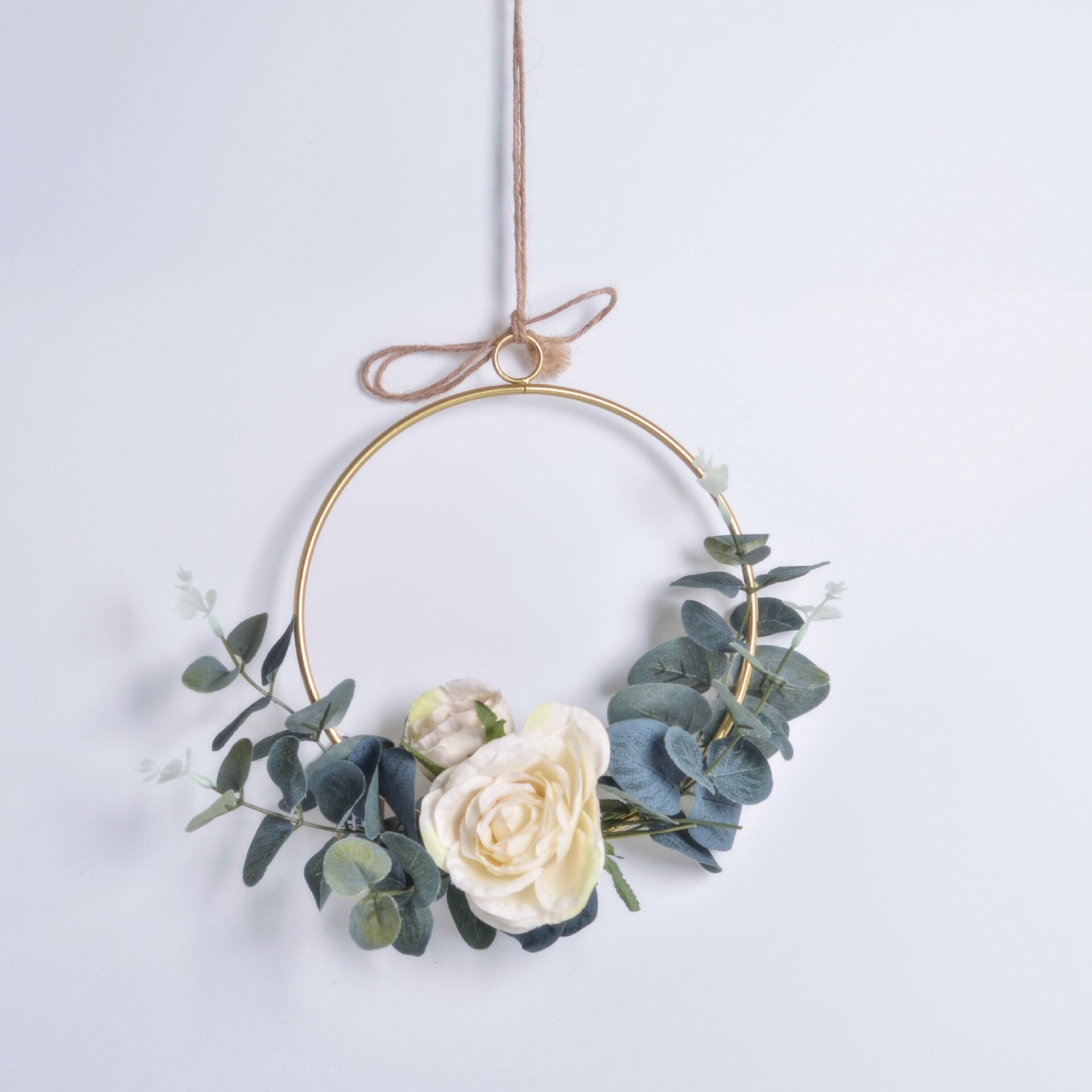 Cilected Geometric Metal Garland Home Hanging Artificial Rose Flower Ring Holder Wall Hoop Wreath Wall Hanging Decoration