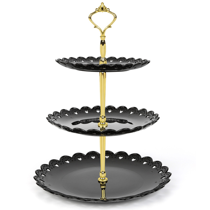 Plato de fruta de estilo europeo, soporte de pastel de tres niveles, plato de fruta para sala de estar, mesa de postre de boda, soporte de pastel, soporte de plato de caramelo: Black / SMALL