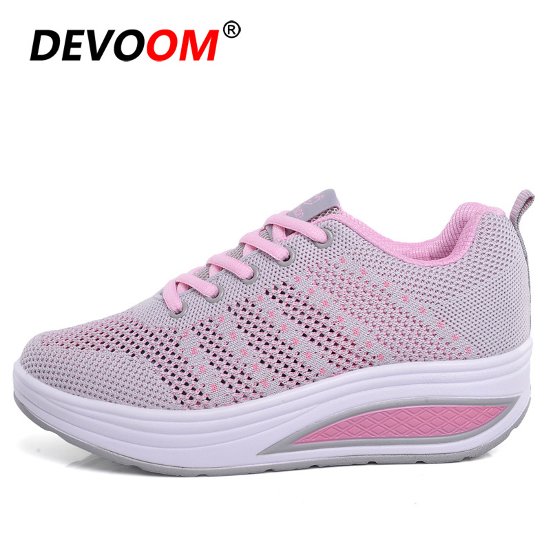 Swing Toning Shoes Women Height Increasing Fitness Shoes Ladies Lace Up Breathable Mesh Sport Slimming Shoes Sneakers Women: Gray / 6